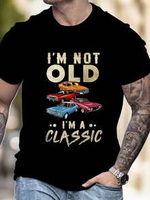 Camiseta de hombre con estampado de la frase "No soy viejo", de verano, casual, de cuello redondo, manga corta, para actividades al aire libre, regalos. - Negro - Ver 4