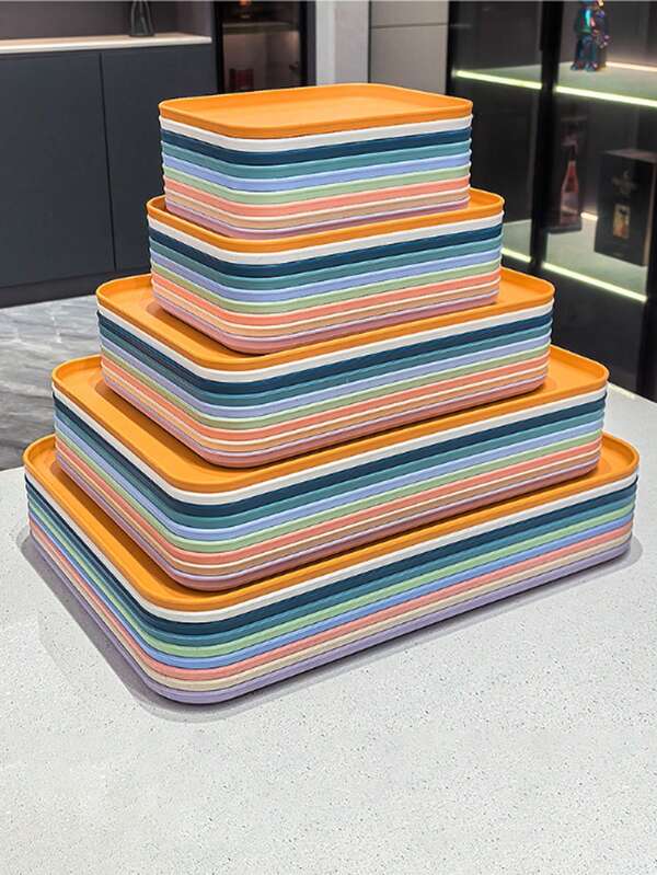 1 khay hình chữ nhật, cỡ nhỏ/vừa/lớn, khay ăn bằng nhựa, khay đựng cốc và trà dùng cho trường mẫu giáo và gia đình, đĩa phục vụ tiệc và nướng BBQ, bộ khay đựng đồ dùng nhà bếp, bền và nhẹ, dùng được trong lò vi sóng và máy rửa chén, thích hợp cho nhà bếp, khách sạn, trường học, bữa trưa và tiệc buffet.