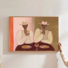 1幅装裱/未装裱复古西部牛仔女郎葡萄酒晚餐帆布海报抽象厨房吧台车墙面艺术印刷品极简主义装饰复古画，适用于公寓、客厅、餐厅、现代家居装饰 - Poster - 查看 1