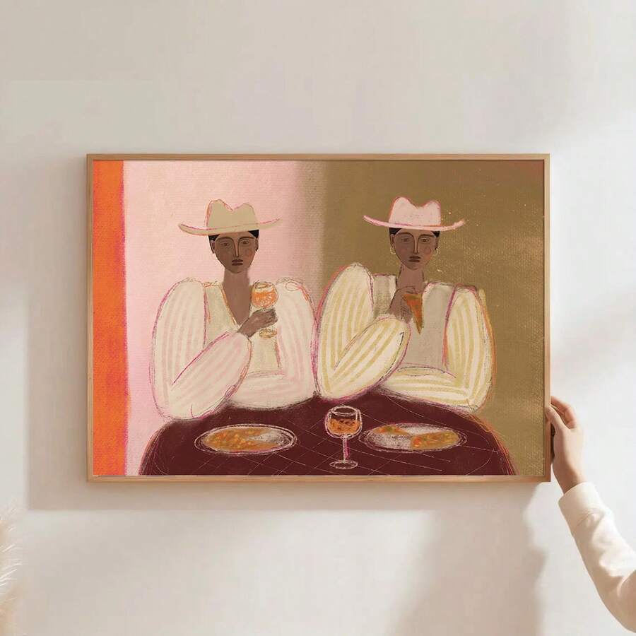 1幅装裱/未装裱复古西部牛仔女郎葡萄酒晚餐帆布海报抽象厨房吧台车墙面艺术印刷品极简主义装饰复古画，适用于公寓、客厅、餐厅、现代家居装饰 - Poster - 查看 1