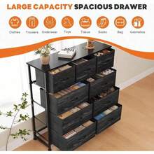 Cómoda Sweetcrispy de 9 cajones, torre de almacenamiento de tela para dormitorio, pasillo, entrada, armario, unidad organizadora alta con contenedores de tela, estructura de acero, superficie de madera, asa de fácil extracción. - Veta de madera negra - Ver 8