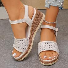 女士厚底坡跟凉鞋，2026夏季新款防滑厚底百搭高跟凉鞋 - 米色 - 查看 6