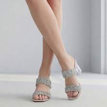 Geeyea Women's High-Heeled Sandals, Elegant Style With Sequined Upper, Open Toe And Chunky Heel, Lightweight Slip-On, Suitable For Beach Vacations, Dates, Parties. - 銀色 - 查看 3