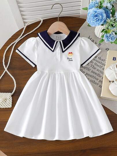 Young Girl Navy Collar Fashion Princess Dress
