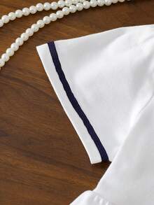 少女海军蓝领时尚公主裙 - 白色 - 查看 5