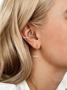 1 Piece Of Nose Piercing Jewelry With Teardrop Shaped Inlay. Stainless Steel Material. Septum Jewelry. Body Piercing Accessories, Including Earrings/Nose Rings/Lip Rings And Gold Earrings. Suitable For Daily Life, Summer, Gatherings, Halloween, Dates, Valentine's Day, Easter, Christmas, Graduation Season - Silver - View 4