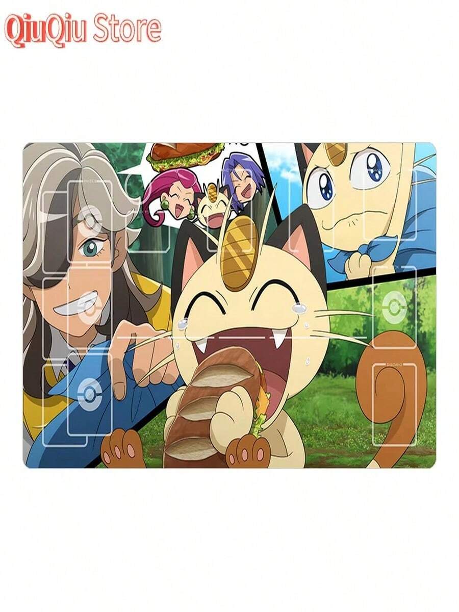 Ptcg Card Pad Team Rocket Meowth 600X350Mm Anime Characters Comic Version Game Single Player Battle Card Mat (3) - 查看 1