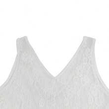 女士无袖白色蕾丝V领流苏不对称长款上衣，薄纱针织面料，度假风 - 白色 - 查看 6