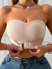 2 piezas Sujetadores de mujer con cierre frontal acanalado de coloresúltiples, sujetadores inalámbricos acolchados con broche frontal, sujetadores sin tirantes - Multicolor 2 - Ver 4