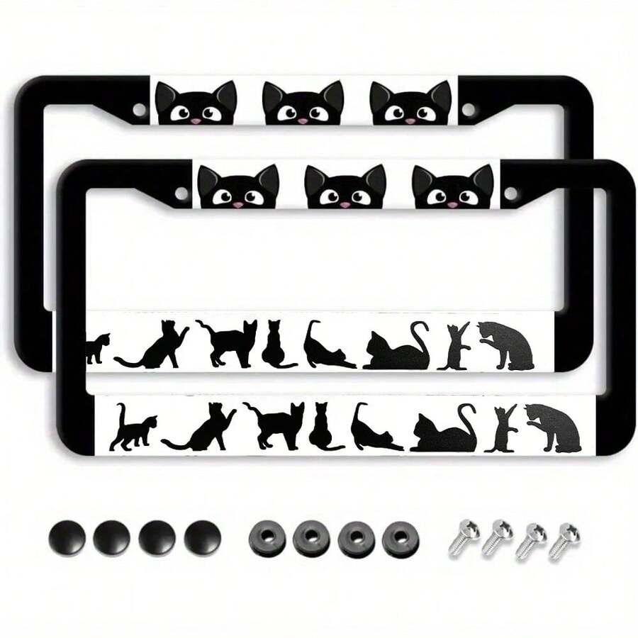 2 piezas Portamatrícula plano de aleación de aluminio 2D, tamaño 31*16cm, adecuado para Norteamérica - A - Ver 1