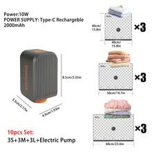 9pcs Travel Vacuum Storage Bags With Rechargeable Air Pump, Carry-On Luggage Size Compression Packing Cubes, Clothes & Garment Travel Organizer To Save Space - Multicolor - View 9