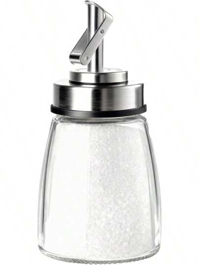 Glass Sugar Dispenser With Stainless Steel Lid, Automatic Pour Spout, Sugar Container For Coffee Bar, Sugar Jar, Sugar Bowl, Salt Shaker, 6OZ
