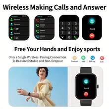 2.01英寸全触控硅胶表带智能手表，男女通用运动健身追踪器，拥有100多种运动模式、无线通话、遥控拍照、音乐控制、闹钟、天气预报、显示屏、180mAh电池——适合作为礼物送给男士、女士、朋友、爱人、家人 - 金色 - 查看 5
