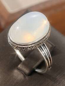 1 pieza Anillo de mujer con patrón minimalista clásico grabado, joya minimalista ovalada, accesorio versátil para uso diario, regalo perfecto para días festivos - Plateado - Ver 9