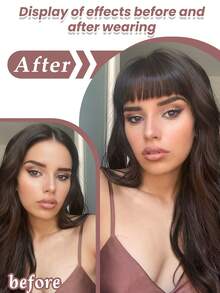 女士假发，带刘海，无鬓角，眉毛上方刘海，自然无缝，采用高温纤维制成，直刘海，合成假发。 - 彩色 - 查看 6