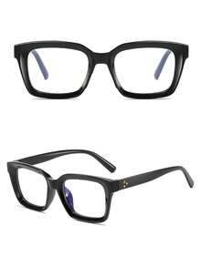 一副时尚方形镜框波西米亚风透明镜片眼镜，男女通用，适合电脑阅读/游戏/电视/手机使用 - 黑框 - 查看 6