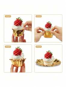 50pcs Gold Cupcake Cups Liners, Disposable Muffin Cake Cups,Grease-Proof & Heat Resistant Cupcake - Multicolor - View 10