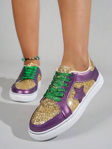 Zapatillas deportivas casuales de mujer para primavera/otoño, de puntera redonda y suela baja, fáciles de limpiar, cómodas y versátiles, de color blanco, con bloques de color, estilo retro vulcanizado, adecuadas para todas las estaciones - oro púrpura - Ver 6