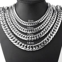 1件套男士银色不锈钢嘻哈风格项链手链套装，适合男士街头嘻哈饰品项链 - 銀色 - 查看 1