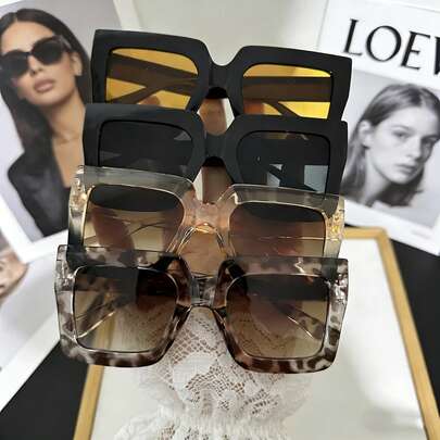 4副时尚大框经典眼镜，时尚玳瑁色，高端街头风，是节日、婚礼、母亲节、情人节、生日的绝佳礼物，适合日常活动、时装秀、派对、休闲穿着。