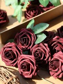 5/10/15/20/25/30 ساق وردة اصطناعية، مناسبة لباقات الزفاف DIY، ديكور المكتب، الحفلات، حفلات استقبال المواليد، ديكور المنزل، تغليف بأكياس OPP (بدون صندوق)، عيد الحب، عيد الميلاد، هدايا التخرج - عنابي اللون - مشاهدة 4