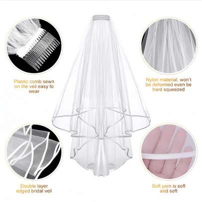 Bộ 3 món trang trí cưới sang trọng gồm khăn voan hai lớp + vương miện cô dâu + thắt lưng satin, kèm kẹp tóc, thanh lịch cho đám cưới, tiệc trang trọng, khiêu vũ waltz, trang phục cổ tích, chụp ảnh và phụ kiện ngày Valentine.