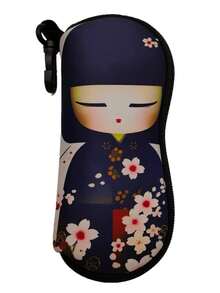 1个娃娃拉链眼镜盒，可爱日本女孩红色和服设计，氯丁橡胶防水眼镜袋，带钥匙扣，轻便便携旅行眼镜包，通用尺寸，适用于所有类型的眼镜 - 彩色 - 查看 13