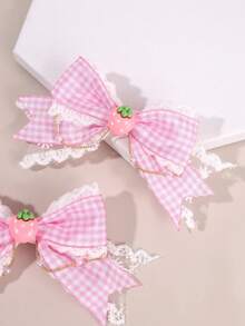 2pcs Strawberry Hair Bows For Women Girls Red Plaid Lace Bow Alligator Clips With Strawberry Accessory Cute Sweet Vacation Bow Hair Clips Adorable Strawberry Checkered Bow Barrettes Women Hair Accessories, Flat Claw Clip, Hair Slide, Hair Claws, Head Accessories, Hairpin - Pink Strawberry - 查看 3