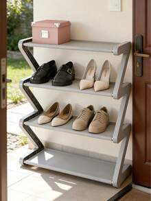1个四层落地式鞋架 - Z字形可堆叠鞋架，金属框架和塑料层板，无需工具即可组装，承重4公斤，适用于玄关、客厅、宿舍，节省空间的地面收纳，经久耐用，是居家和宿舍的必备单品，鞋架，玄关收纳架，现代美学，结构坚固，简约设计，易于组装，适合公寓住户 - 綠色 - 查看 7