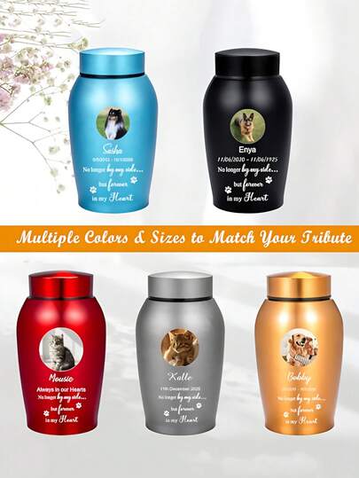 Customized Stainless Steel Memorial Urn For Pets, Suitable For Dogs, Cats, Rabbits, Pet Ashes, Sympathy Memorial Gift For Lost Pets, Elegant Pet Memorial, Can Customize Pet Photo And Name