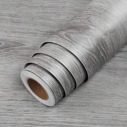 1 Cuộn Giấy Dán Tường PVC Màu Xám Vân Gỗ Mờ, Giấy Dán Tự Dính, Dùng Cho Tường Hành Lang, Trang Trí Nhà Cửa, Ốp Tường Bếp, Cải Tạo Nội Thất, Giấy Dán Tường Tự Làm Có Thể Tháo Gỡ, Kích Thước 15.7inX39.3/118.1/196.8in