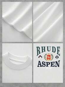 2026 Summer Men's T-Shirt, Men's Casual Crew Neck Short Sleeved T-Shirt With Elegant And Luxurious "RHUDE ASPEN"  - Themed Camisas Para Hombre - 白色 - 查看 5