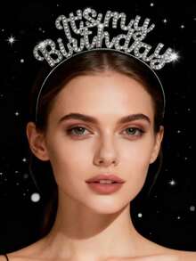 Băng đô cài tóc dự tiệc sinh nhật cho bé gái, đính đá pha lê lấp lánh, thiết kế "Sinh nhật của tôi!", phụ kiện - Phối màu - Xem 5