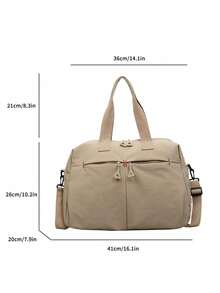 1 chiếc túi du lịch/đi làm cuối tuần bằng nylon màu kaki phối chỉ tương phản, dung tích lớn, khóa kéo. - Nhiều màu - Xem 4