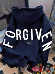 FORGIVEN PSALM Christian Jesus Prayer Graphic Sweatshirt Cozy Sweatshirt, Women Fall And Winter Clothes, Solid Color Long Sleeve Pocket Relaxed Fit Casual Pullover Sweatshirt - 黑色 - 查看 6