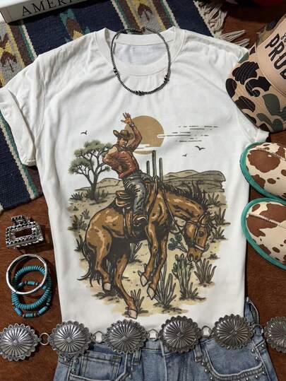 Vintage Western Country Music Festival, Western Cowboy Graphic Tee, Graphic Tees For Women, Summer Clothes For Women