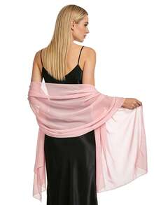 1件雪纺披肩围巾，适合搭配新娘婚纱、派对礼服、晚礼服和特殊场合服装 - 淺粉色 - 查看 5