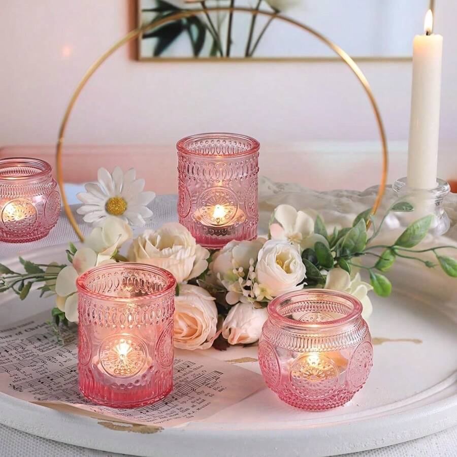 12个复古绿色玻璃烛台，适用于婚礼餐桌装饰、新娘送礼会、派对装饰、波西米亚风下午茶派对、婚礼派对回礼 - 綠色 - 查看 1