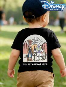 Disney-Licensed Casual And Simple Crew Neck Short-Sleeve T-Shirt Features Characters Judy And Buzz Lightyear From 'Toy Story', Designed For Infants, Suitable For Both Boys And Girls, Making It An Ideal Choice For Summer Wear. - màu đen - Xem 3
