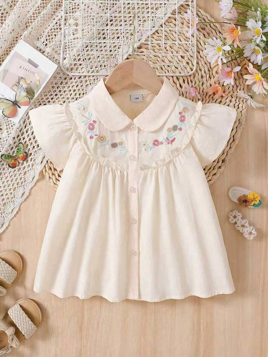 Áo sơ mi trắng tay ngắn cổ bẻ dáng thường ngày cho bé gái, thích hợp mặc mùa hè. - Màu be - Xem 1