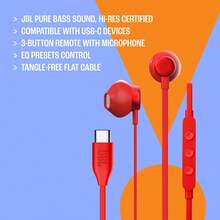JBL Tune 305C USB C Wired Earbuds Hi Res Audio Semi In Ear Headphones With Microphone 3 Button Remote Tangle Free Flat Cable For PC Mac Laptop Phone Tablet Plug And Play - View 6
