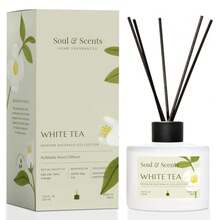 Reed Diffuser Set White Tea 7.43 oz Refillable Scented Oil with 6 Fiber Sticks Long-Lasting Home Fragrance and Air Freshener for Bedroom Bathroom Office Gift and Décor Piece - TÉ BLANCO - Ver 1