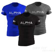 ALFA REI Kit Of 3 Men's Dry Fit T-Shirts, Original, For Gym, Weight Training, Physical Activities, Reinforced Seams, Cool Mesh, Fitness - Đen/Xám/Xanh dương - Xem 1