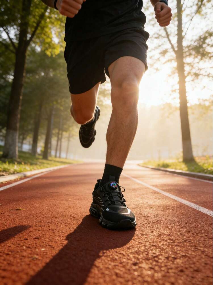 Men's Outdoor Running Shoes With Rotary Buckle, Breathable Casual Sports Shoes For Indoor Fitness - Black - View 6