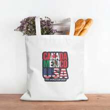 Canada USA Mexico 2026 World Cup Flag Text Canvas Tote Bag,  World Cup Fans Reusable Shopping Bag, Casual Patriotic Shoulder Bag - 白色 - 查看 2