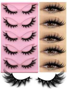 5对猫眼假睫毛，仿貂毛蓬松纤长自然款假睫毛，美妆睫毛嫁接 - 黑色 - 查看 1