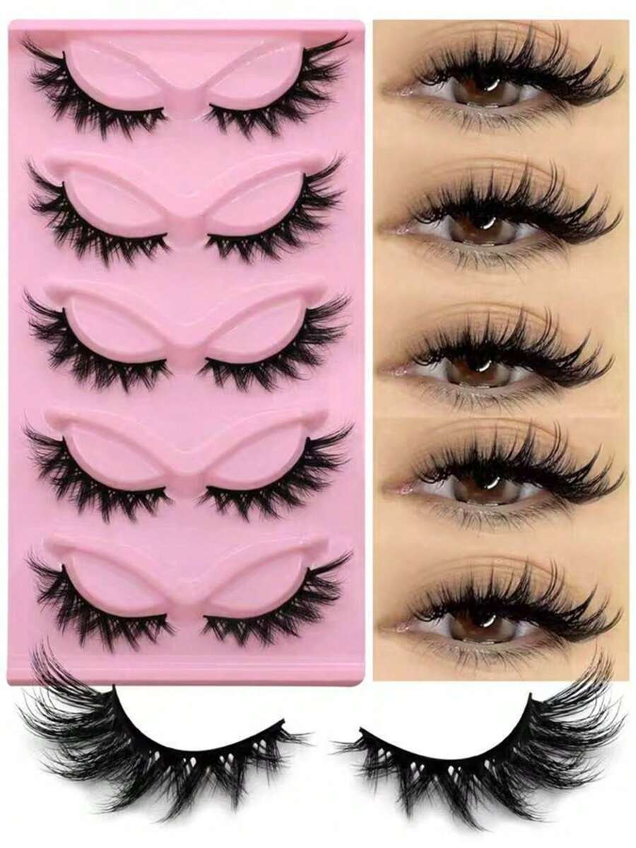 5对猫眼假睫毛，仿貂毛蓬松纤长自然款假睫毛，美妆睫毛嫁接 - 黑色 - 查看 1