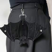 Handmade Gothic Style Bat Wing Coin Purse - Hand-Sewn Bat Wallet With Zipper Coin Pocket And Keychain, Suitable For Bags And Belts - Fashion Accessory - Black - View 5