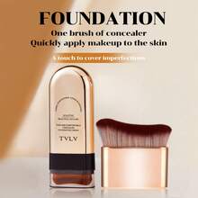 2-Piece Set Of Foundation Stick + Gold-Plated Brush - Waterproof, Sweat-Proof, Matte Effect, Foldable Double-Head Design, Equipped With Paste Brush Head, Suitable For Daily Commuting, Dating, Stage Performance, Photography And Travel - Cream Color Is Also An Excellent Choice For Easter Gifts - 9380+9374+Gilded Brush - View 5