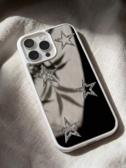 1 pieza Funda de teléfono suave y protectora con espejo de estrella de lentejuelas de estilo minimalista, compatible con iPhone 17 Pro Max, 16 Pro Max, 15, 14 Pro, 13, 12, 11 Series, agarre cómodo, instalación conveniente, diseño de moda